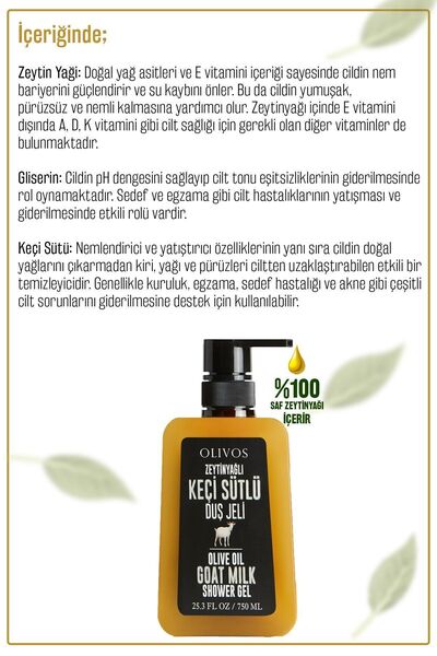 Olivos Doğal Zeytinyağlı Keçi Sütlü Banyo Ve Duş Jeli Keçi Sütü Zeytinyağı Cilt Nemlendirici 2 ADET 750ML