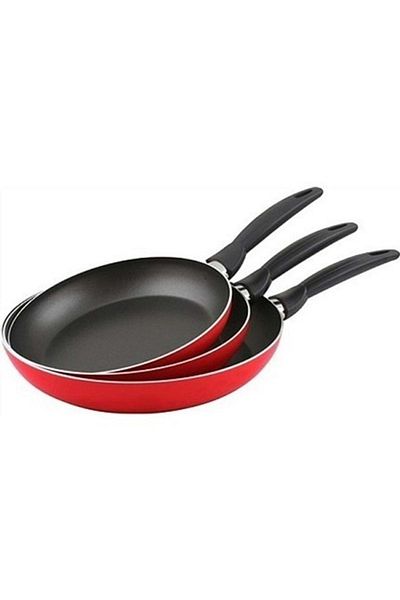 Mehtap 3 Piece Teflon Pan Set 18-22-26 Cm Red