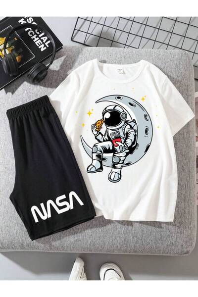 THEKONT Наса Місяць Принт Принт Футболка-шорти Комплект