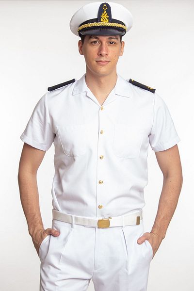 Burak Askeri Malzeme White Colored Quality Cotton Captain Shirt - Belted Summer DesiGn Marine HiGh School and School