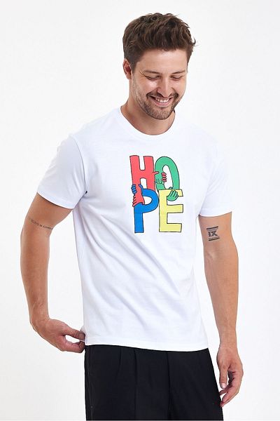 Soho Mood Ανδρικό μπλουζάκι Crew Neck 100% Cotton Hope με στάμπα λευκό