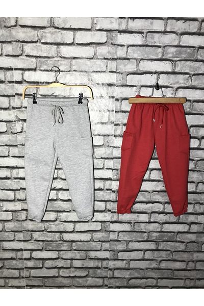 twins tailors Pair of Kids Sweatpants Gray Red