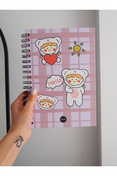 Planet Butik تصميم Hello Bear - دفتر ملاحظات حلزوني مريح
