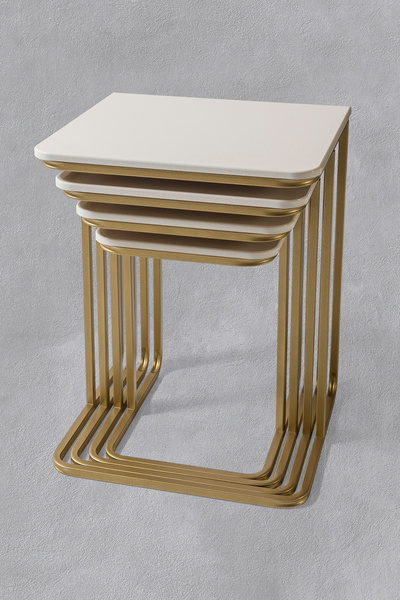 Veys Sehpa TEKERSİZ  - VEGAS ZİGON SEHPA  4 LÜ - GOLD  - KREM