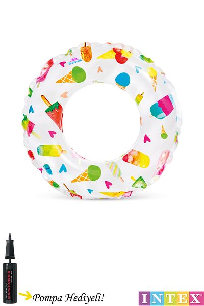 hediyecik İntex Ice Cream Patterned Pool and Sea Ring for 6-10 Years Old Children - 61 Cm