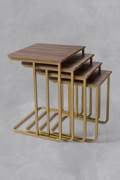 Veys Sehpa TEKERSİZ  - VEGAS ZİGON SEHPA  4 LÜ - GOLD  - KAHVE