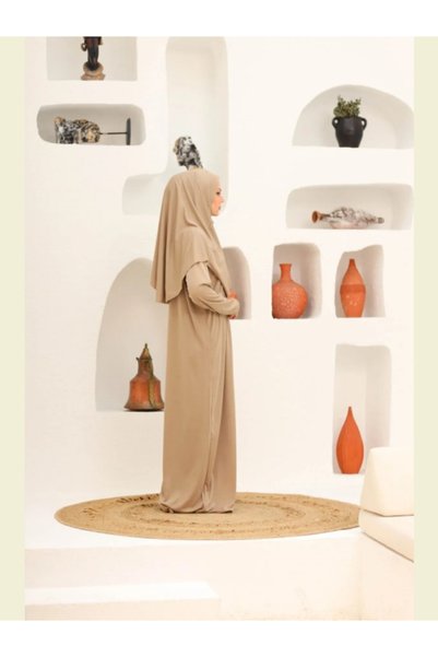 Generic Brand Ugr One-Piece Zippered Comfortable Prayer Dress Beige Standard Size Bohça Ibadet Namaz