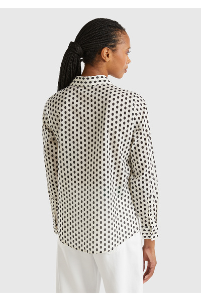 United Colors of Benetton Kadın Gri %100 Koton Desenli Gömlek