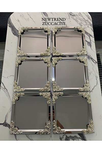 NEWTREND Züccaciye 6'Lı Lüx  4 köşesi GÜMÜŞ Çiçek GÜMÜŞ  kare Kaplama Model ç...