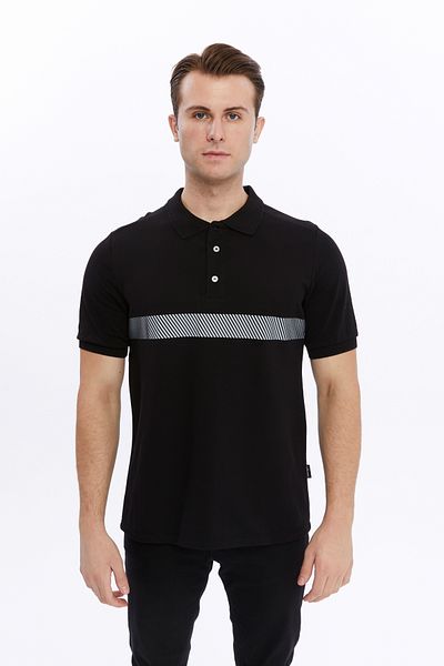 Uniprom Men's Black Polo Collar T-shirt - ReflecTive