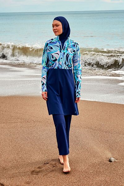 Marina Navy Blue Full Covered Parachute Hijab Swimsuit - M2498