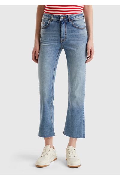 United Colors of Benetton Women's Light Blue Stretch Cotton Cutout Wide Leg Denim Pants