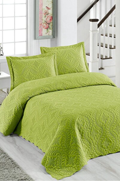 Örtüm Ivy Fıstık Yeşili Çift Kişilik Microfiber Kapitone Yatak Örtüsü