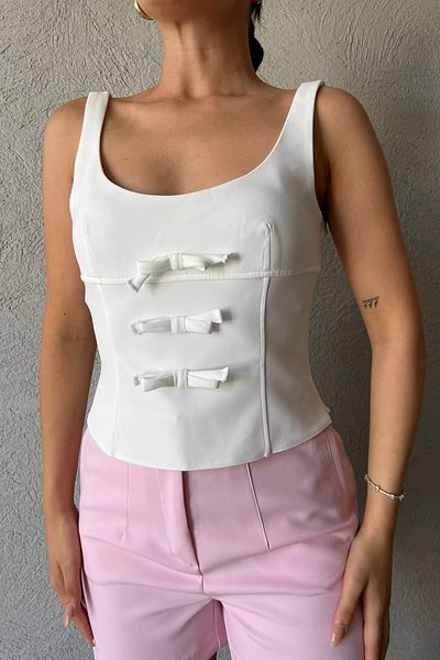 Seda Yalçın Atelier Strappy White Blouse - Bow Detail
