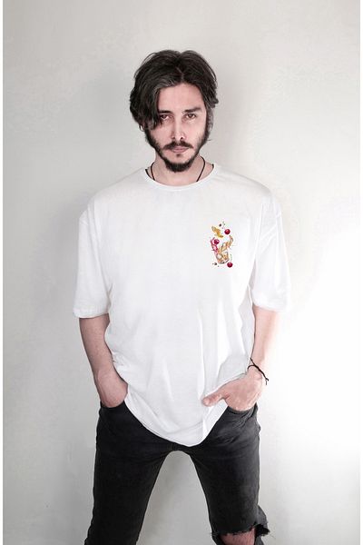 Darkia White Oversize T-shirt - Cocktail Glass Printed, Double Sided