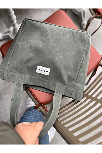 Mumlu Kanvas Totebag Çanta- TAŞLANMIŞ YEŞİL