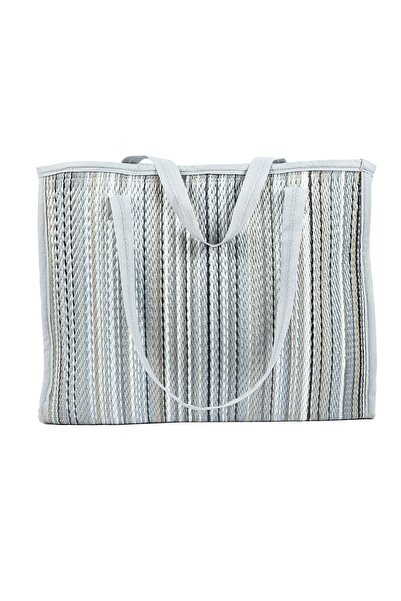 SİMEREV HALI HOME CONSEPT Büyük Boy Kadın Kol Ve Omuz Çanta Pazar Piknik Çantası Plastik Hasır İçi Astarlı Bölmeli Fermuarlı