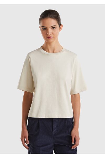 United Colors of Benetton Beige Boxy Fit Women's T-Shirt - 100% Cotton