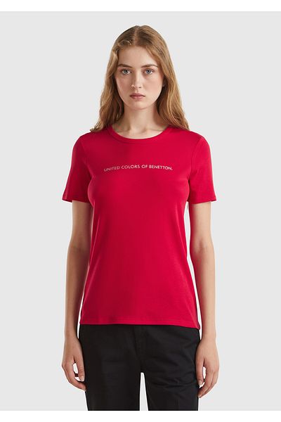 United Colors of Benetton Tricou roșu Koton Benetton Basic - 100% Koton, scris