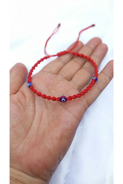 Atolye Ferda Macrame Anklet with Evil Eye Beads