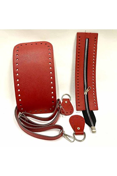 orhanucuzluk 5 Parça Çanta Seti Kırmızı ( Taban + Derili Fermuar + Sap + Böcek )