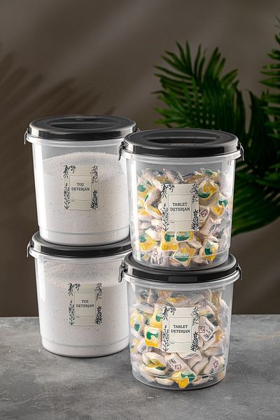 Meleni Home 6 Lt Detergent Storage Container with 4 Labels - Tablet Detergent Storage Box