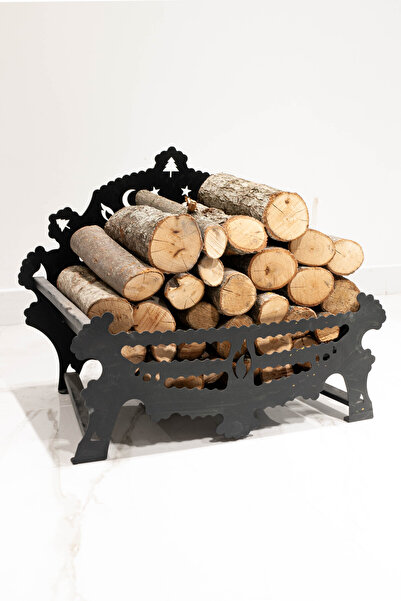 ÇANCI Modern Dekoratif  Lazer Kesim Siyah Odunluk (Döküm Kuzine Şömine İçin)