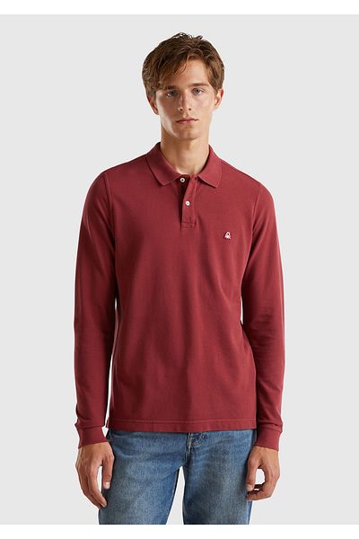 United Colors of Benetton Claret Red ανδρικό μπλουζάκι πόλο - μακρυμάνικο