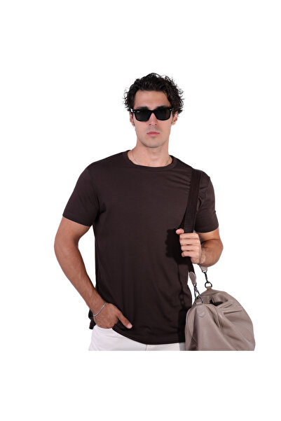 simple Qloth Erkek Acı Kahve Kasları Gösterir Göbek Gizler Qsimple T-shirt