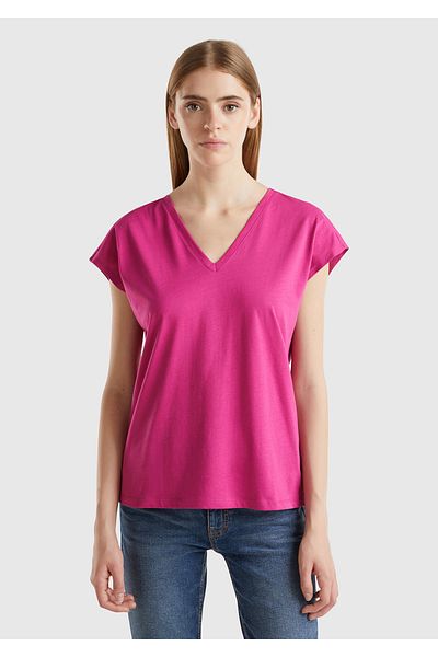 United Colors of Benetton Hanorac fără mâneci cu decolteu în V fucsia - femei, 100% bumbac