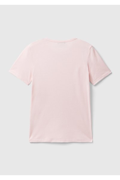 United Colors of Benetton Tricou pentru femei, roz pudrat, 100% bumbac, de bază, cu mânecă scurtă și decolteu rotund