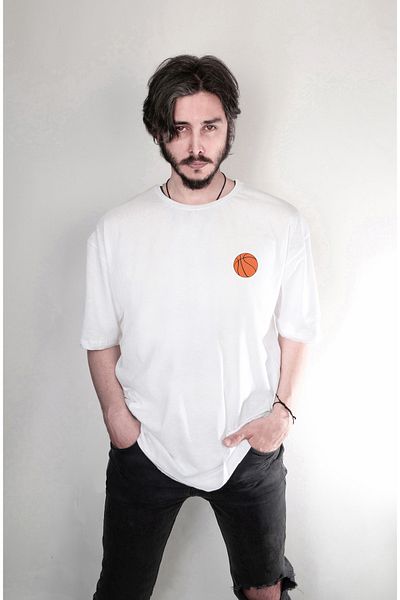 Darkia Basketball Ball Pattern - Double Sided White Oversize T-shirt