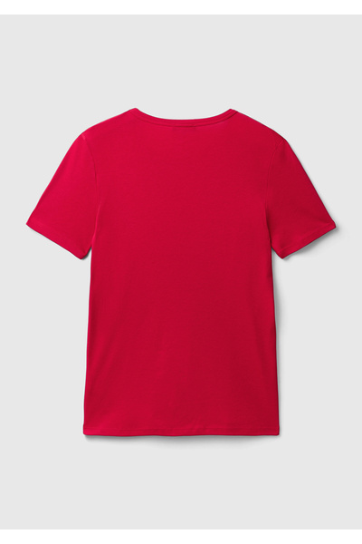 United Colors of Benetton Women's Red 100% Cotton Basic Short Sleeve Crew Neck T-Shirt