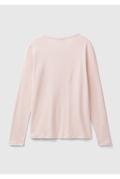 United Colors of Benetton Γυναικείο T-Shirt Powder Pink Basic Crew Neck - Μακρυμάνικο
