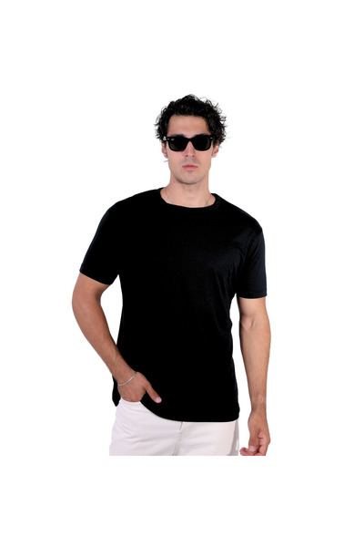 simple Qloth Qsimple Kasları Vurgular Göbek Gizler Koyu Siyah Erkek T-shirt