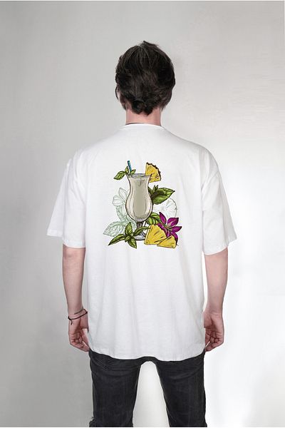 Darkia Tricou alb supradimensionat cu model Pina Colada - Tricou cu două fețe