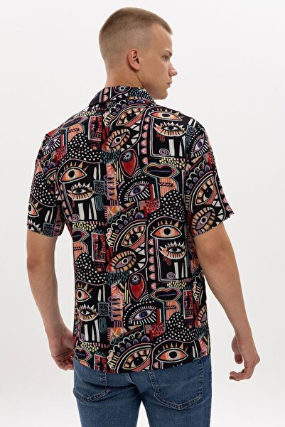 S-Ponder Men's Viscose Short Sleeve Shirt - Eye Pattern