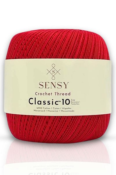 SENSY Fire de croșetat Red Classic 10 - 100% bumbac mercerizat, fire de dantelă Bumbac de porumb Giza