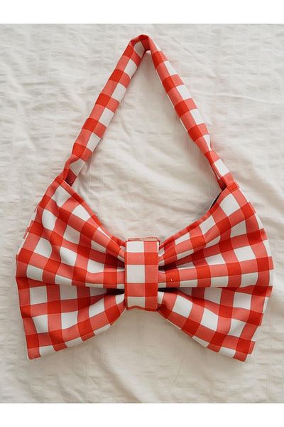 Planet Butik Red ChecKered Bag with Bow Design