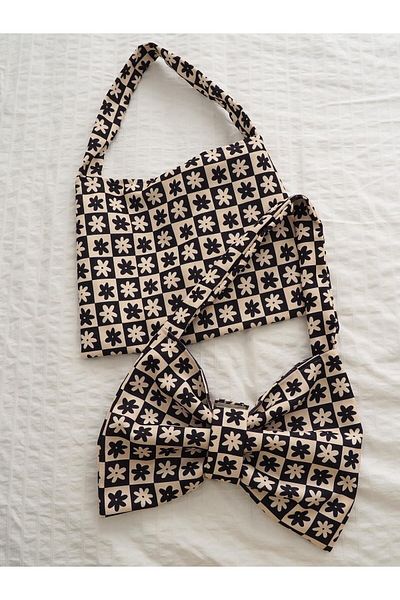 Planet Butik Flower Bag with Checkered Bow Design