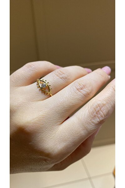 Gencay Kuyumculuk Zirkon Taşlı 14 Ayar Altın Kirpik Göz Yüzük