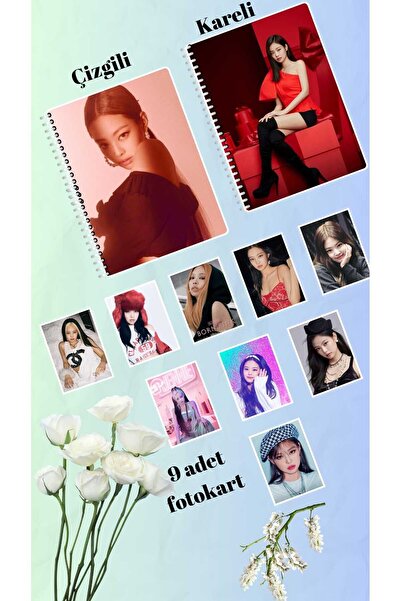 animeandyourworld jennie blackpink defter 2 adet  çizgili ve kareli + 9 adet fotokart seti
