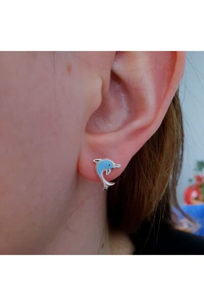 MAGRİB 925 Ayar Gümüş Yunus Balıklı Gümüş çocuk Küpesi