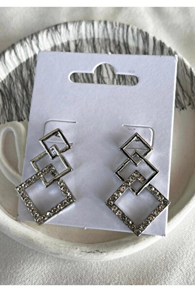 G Sport POLO Silver Colored Square Detailed EarrinGs