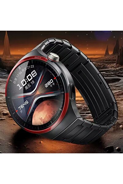 RabbitTech Watch 4 Pro + 3 Kordonlu (DERİ-ÇELİK-SİLİKON) Süper Amoled  Kavisli Ekran 45mm
