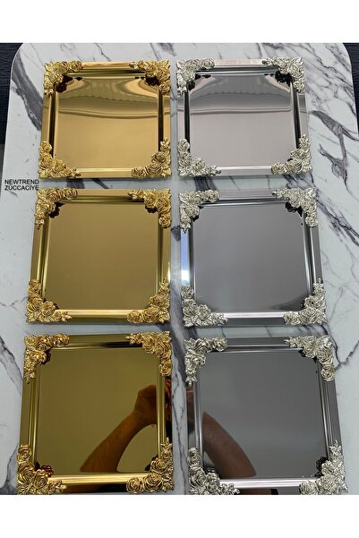 NEWTREND Züccaciye نمط زهور فاخر - صينية عرض 4 زوايا، 3 مطلية بالذهب و3 مطلية...