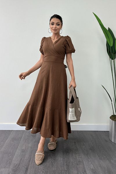 giyimmasalı Rochie midi din in maro - guler dublu