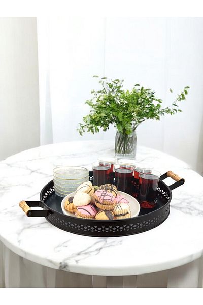 EVSTYLE Black Metal Village 38 cm Wrought Iron Tray