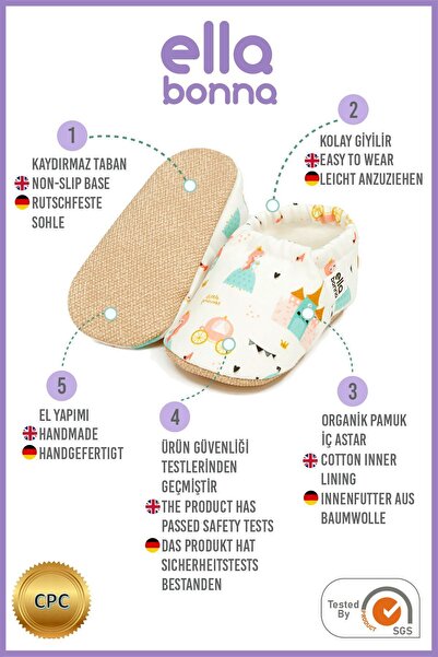 Ella Bonna Baby Slippers - Non-Slip Sole, Princess Home Boots, Slippers Nursery Shoes