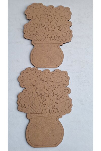 Ebrulisler 2'li Vazolu Çiçek Boyama Ahşap Oyuncak Aktivite Yaz Okul Kreş Anaokulu Karne Etkinlik Sanat Seti